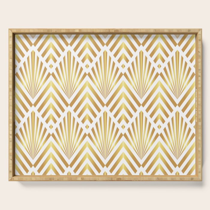 Gold art deco diamonds on white Serving Tray Gallery Image 1