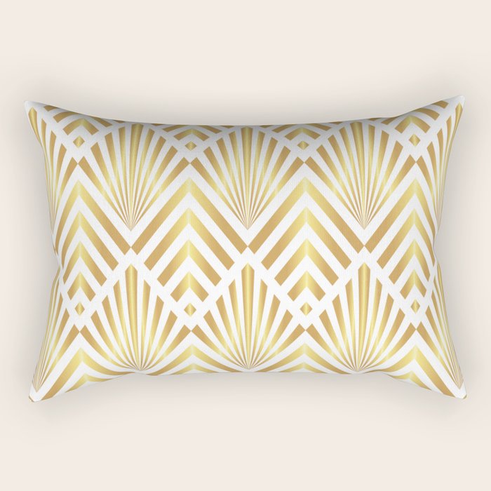 Gold art deco diamonds on white Rectangular Pillow Gallery Image 1