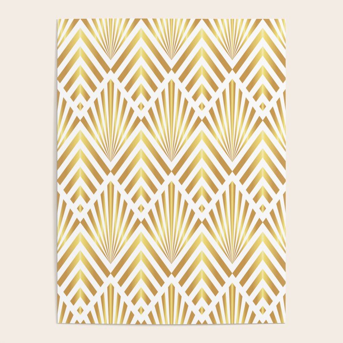 Gold art deco diamonds on white Poster Gallery Image 4