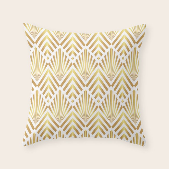 Gold art deco diamonds on white Throw Pillow Gallery Image 6