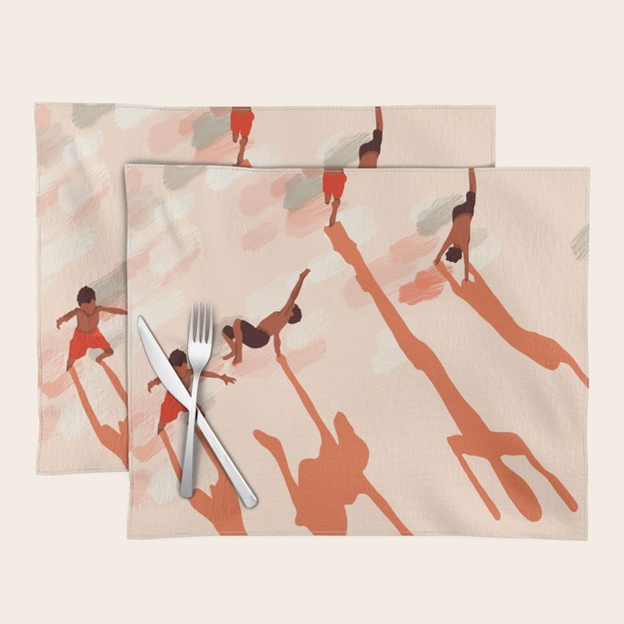 Free Spirits, Children Wild Child Parenthood, Kids Freedom Human Rights Equality, Eclectic Beach Ocean Play Shadows Light Sand Concept Painting Placemat Gallery Image 1