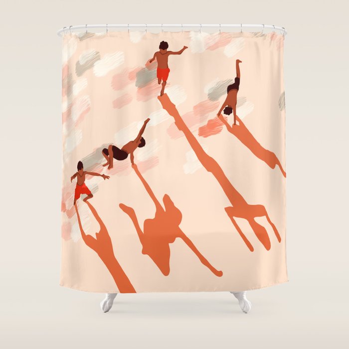 Free Spirits, Children Wild Child Parenthood, Kids Freedom Human Rights Equality, Eclectic Beach Ocean Play Shadows Light Sand Concept Painting Shower Curtain Gallery Image 1