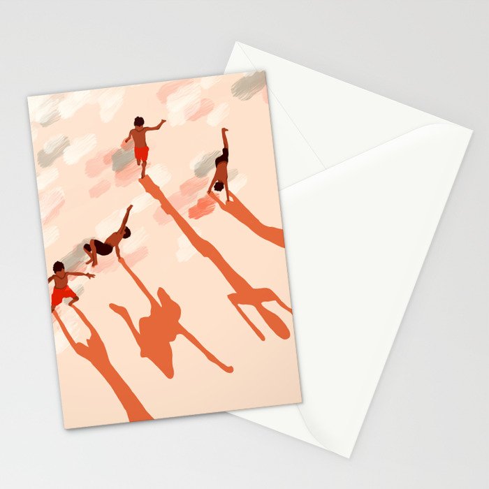 Free Spirits, Children Wild Child Parenthood, Kids Freedom Human Rights Equality, Eclectic Beach Ocean Play Shadows Light Sand Concept Painting Stationery Card Gallery Image 2