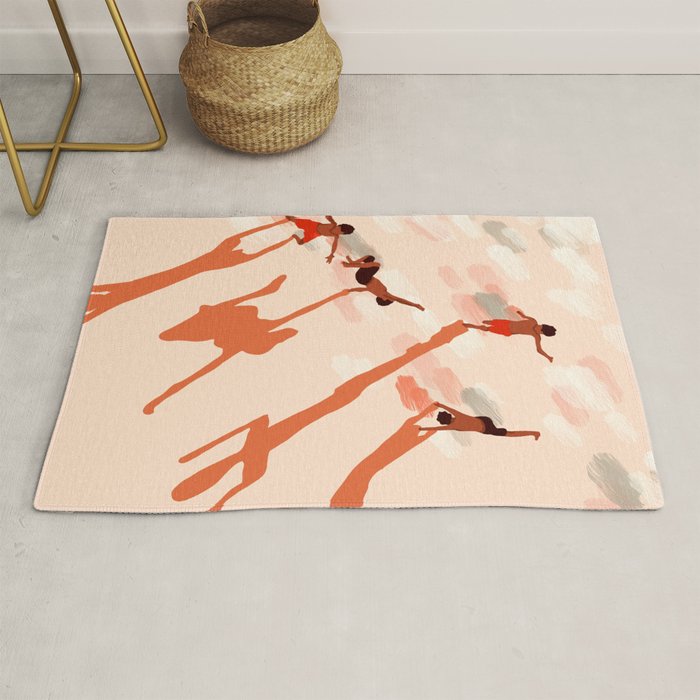 Free Spirits, Children Wild Child Parenthood, Kids Freedom Human Rights Equality, Eclectic Beach Ocean Play Shadows Light Sand Concept Painting Rug Gallery Image 1