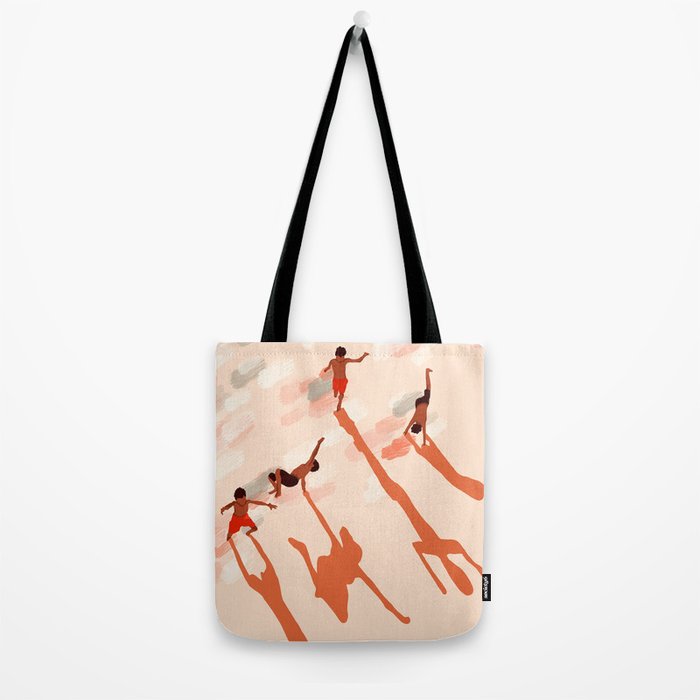 Free Spirits, Children Wild Child Parenthood, Kids Freedom Human Rights Equality, Eclectic Beach Ocean Play Shadows Light Sand Concept Painting Tote Bag Gallery Image 2