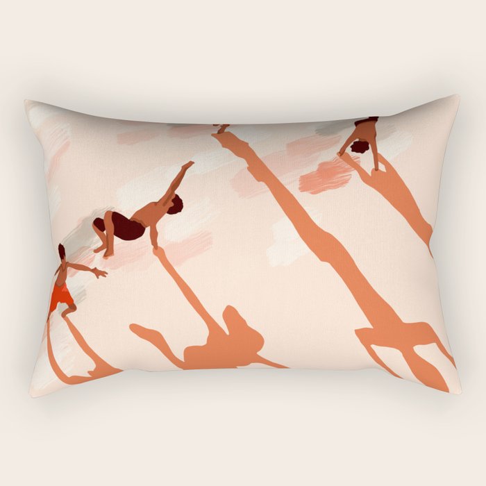 Free Spirits, Children Wild Child Parenthood, Kids Freedom Human Rights Equality, Eclectic Beach Ocean Play Shadows Light Sand Concept Painting Rectangular Pillow Gallery Image 1