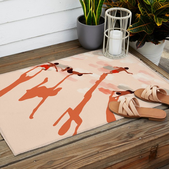 Free Spirits, Children Wild Child Parenthood, Kids Freedom Human Rights Equality, Eclectic Beach Ocean Play Shadows Light Sand Concept Painting Outdoor Rug Gallery Image 2