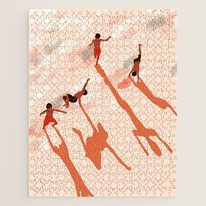 Free Spirits, Children Wild Child Parenthood, Kids Freedom Human Rights Equality, Eclectic Beach Ocean Play Shadows Light Sand Concept Painting Jigsaw Puzzle Gallery Image 1