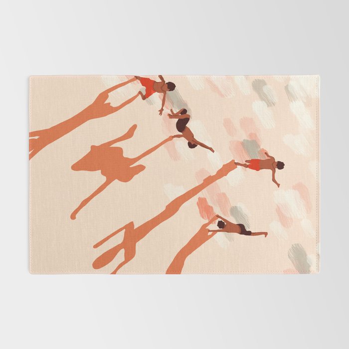 Free Spirits, Children Wild Child Parenthood, Kids Freedom Human Rights Equality, Eclectic Beach Ocean Play Shadows Light Sand Concept Painting Rug Gallery Image 2