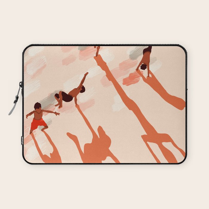 Free Spirits, Children Wild Child Parenthood, Kids Freedom Human Rights Equality, Eclectic Beach Ocean Play Shadows Light Sand Concept Painting Laptop Sleeve Gallery Image 1