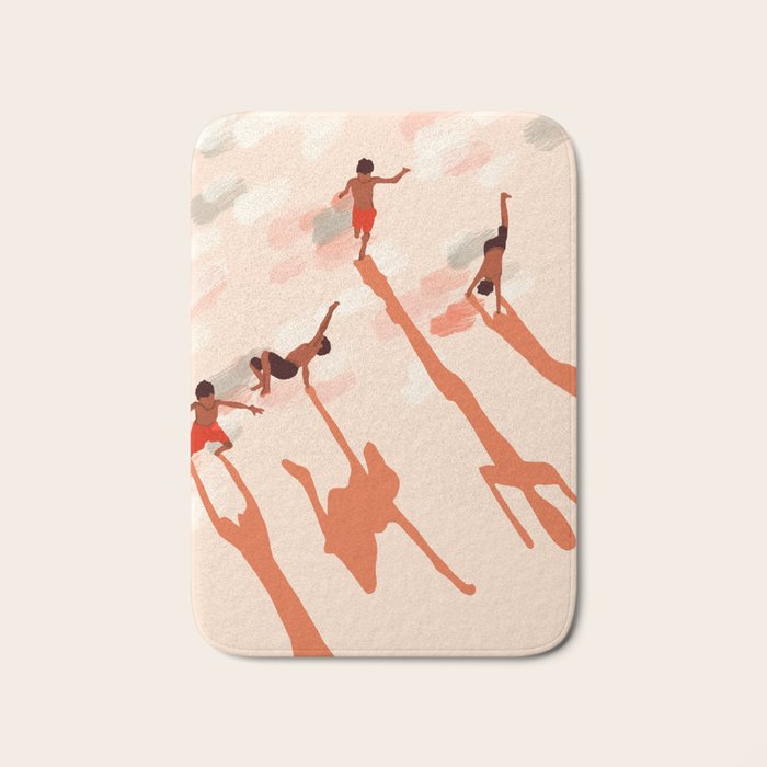 Free Spirits, Children Wild Child Parenthood, Kids Freedom Human Rights Equality, Eclectic Beach Ocean Play Shadows Light Sand Concept Painting Bath Mat Gallery Image 1