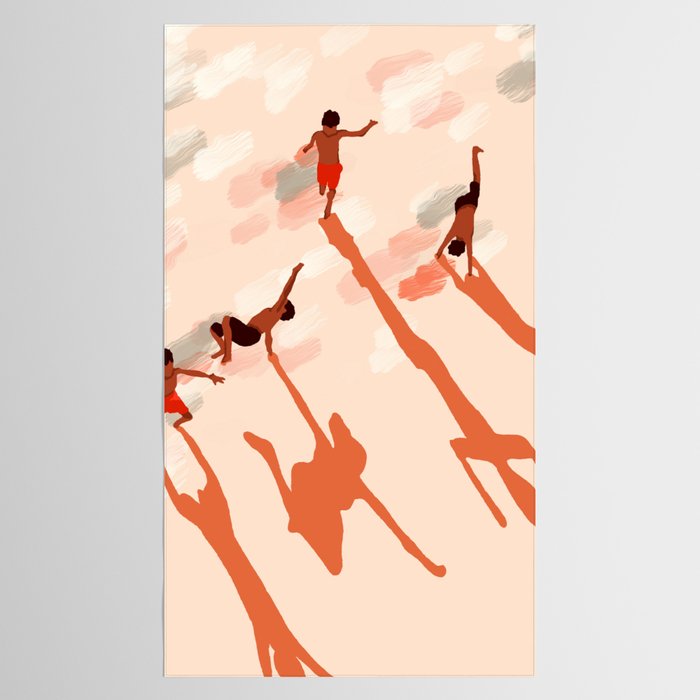 Free Spirits, Children Wild Child Parenthood, Kids Freedom Human Rights Equality, Eclectic Beach Ocean Play Shadows Light Sand Concept Painting Tablecloth Gallery Image 2