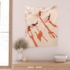Free Spirits, Children Wild Child Parenthood, Kids Freedom Human Rights Equality, Eclectic Beach Ocean Play Shadows Light Sand Concept Painting Wall Tapestry Gallery Image 2