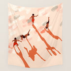 Free Spirits, Children Wild Child Parenthood, Kids Freedom Human Rights Equality, Eclectic Beach Ocean Play Shadows Light Sand Concept Painting Wall Tapestry Gallery Image 4