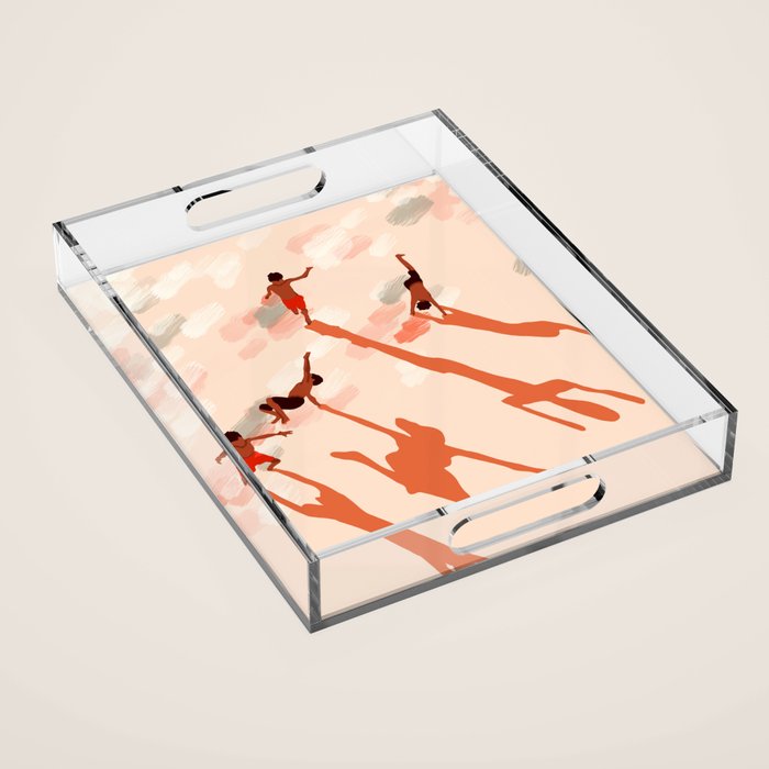 Free Spirits, Children Wild Child Parenthood, Kids Freedom Human Rights Equality, Eclectic Beach Ocean Play Shadows Light Sand Concept Painting Acrylic Tray Gallery Image 1