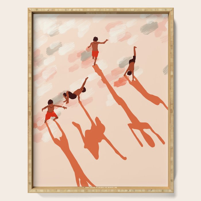 Free Spirits, Children Wild Child Parenthood, Kids Freedom Human Rights Equality, Eclectic Beach Ocean Play Shadows Light Sand Concept Painting Serving Tray Gallery Image 1