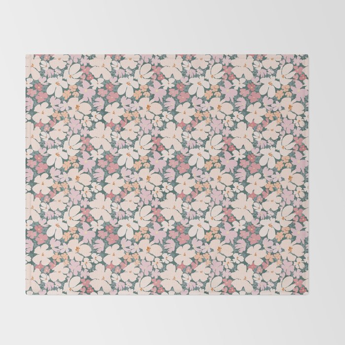 Peach and pink floral field pattern Throw Blanket Gallery Image 2