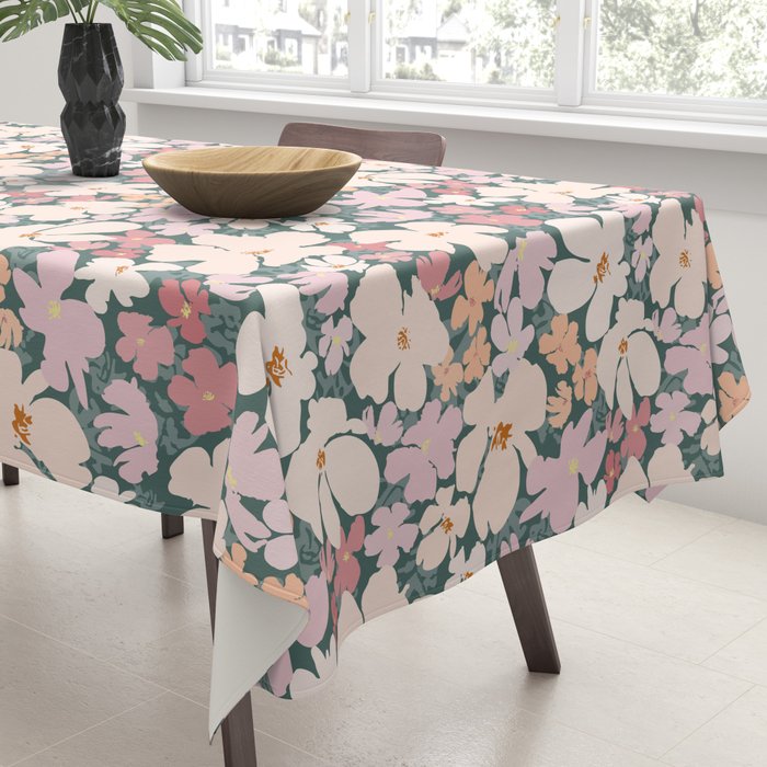 Peach and pink floral field pattern Tablecloth Gallery Image 3