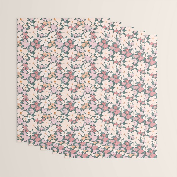 Peach and pink floral field pattern Wrapping Paper Gallery Image 3