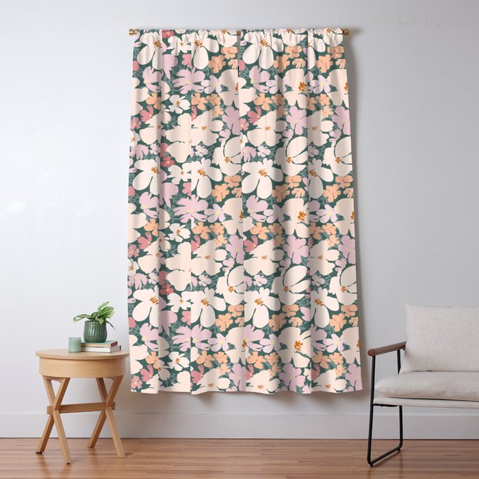 Peach and pink floral field pattern Window Curtain Gallery Image 1
