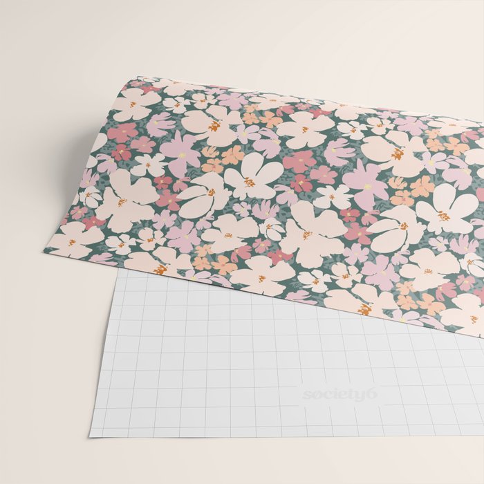 Peach and pink floral field pattern Wrapping Paper Gallery Image 2