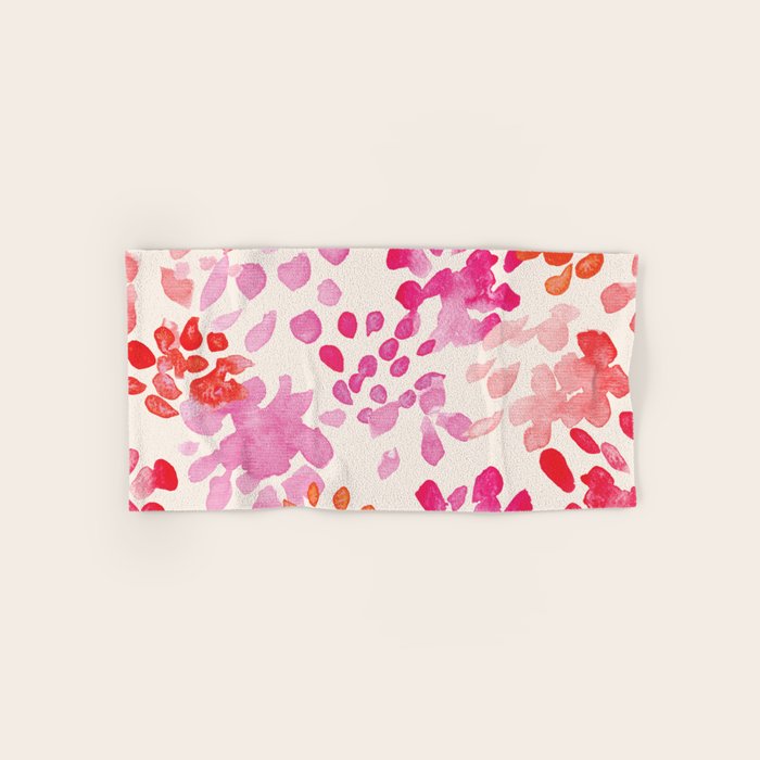 Watercolor flowers in pink and red pattern Bath Towel Gallery Image 1