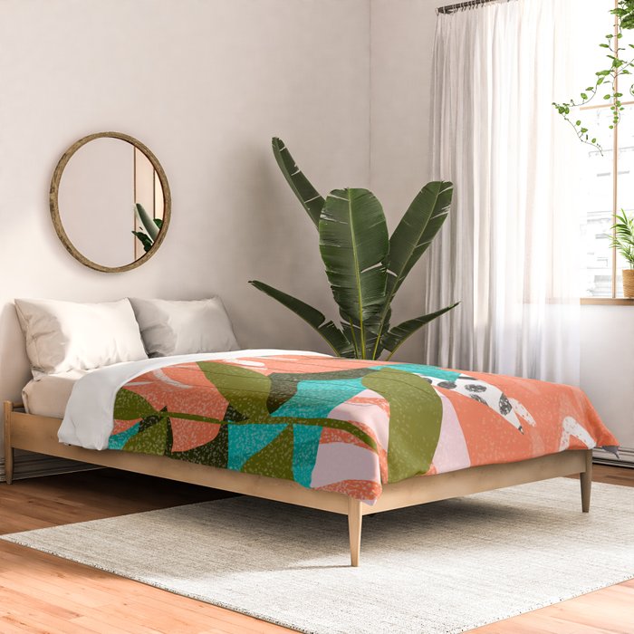 Forever in My Garden | Abstract Botanical Nature Plants Floral Painting | Quirky Modern Contemporary Comforter Gallery Image 2