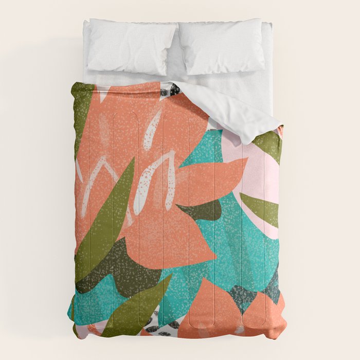 Forever in My Garden | Abstract Botanical Nature Plants Floral Painting | Quirky Modern Contemporary Comforter Gallery Image 6