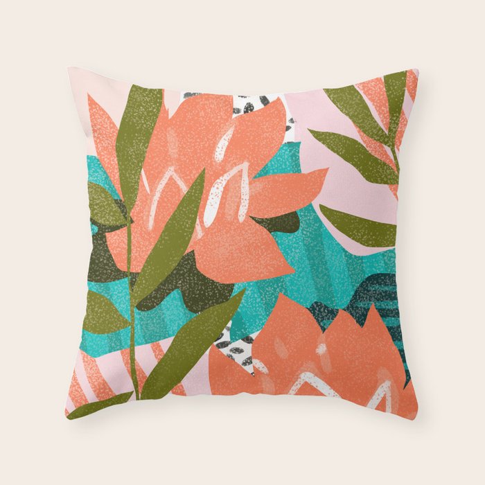 Forever in My Garden | Abstract Botanical Nature Plants Floral Painting | Quirky Modern Contemporary Throw Pillow Gallery Image 6