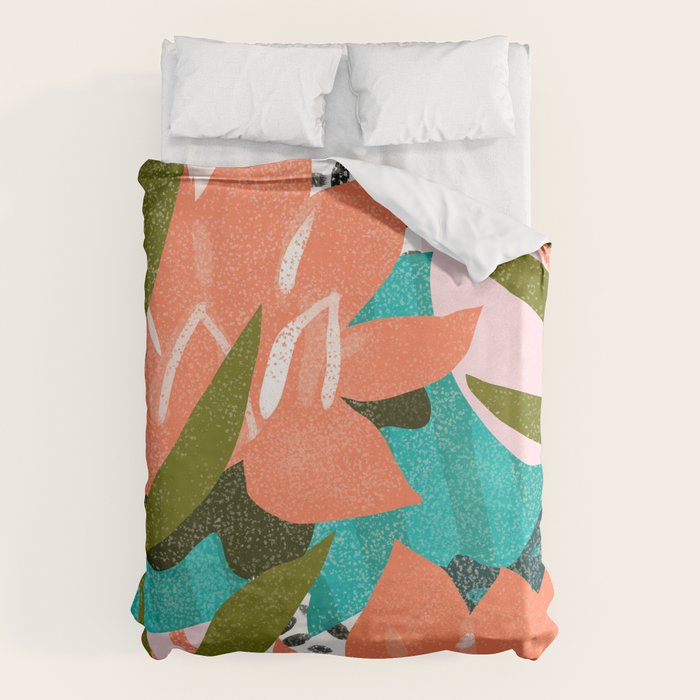 Forever in My Garden | Abstract Botanical Nature Plants Floral Painting | Quirky Modern Contemporary Duvet Cover Gallery Image 1