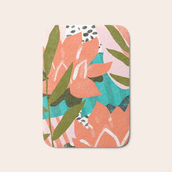 Forever in My Garden | Abstract Botanical Nature Plants Floral Painting | Quirky Modern Contemporary Bath Mat Gallery Image 1