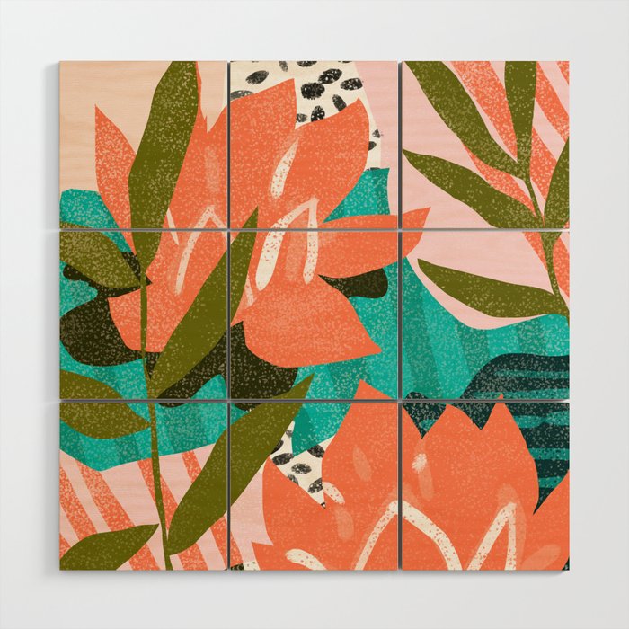 Forever in My Garden | Abstract Botanical Nature Plants Floral Painting | Quirky Modern Contemporary Wood Wall Art Gallery Image 1