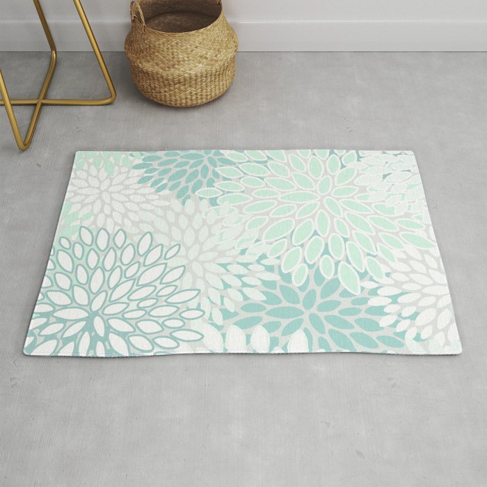 Floral Blooms, Soft Teal and Mint Rug Gallery Image 1