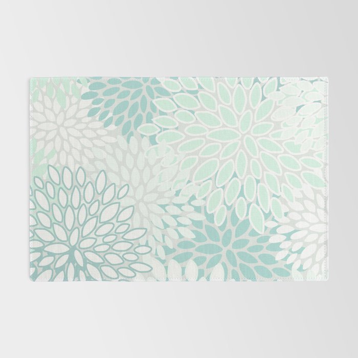Floral Blooms, Soft Teal and Mint Rug Gallery Image 2