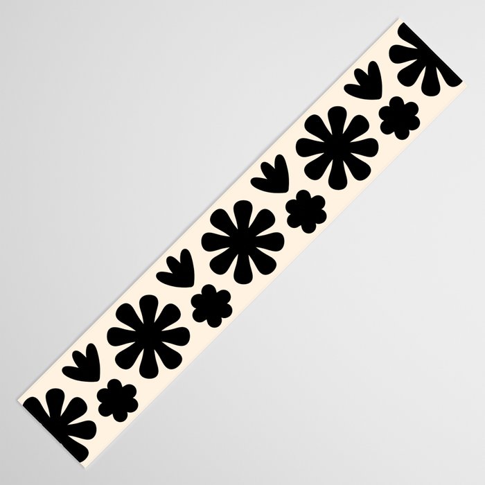 Scandi Floral Grid Retro Flower Pattern in Black and Almond Cream  Table Runner Gallery Image 3