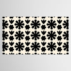 Scandi Floral Grid Retro Flower Pattern in Black and Almond Cream  Tablecloth Gallery Image 2