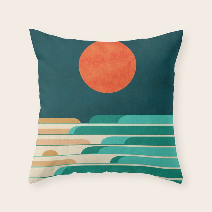 Chasing wave under the red moon Throw Pillow Gallery Image 6