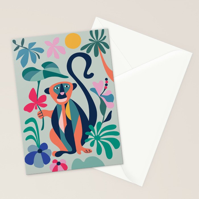 Mid Century Modern Monkey Stationery Card Gallery Image 2