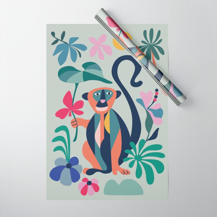 Mid Century Modern Monkey Wrapping Paper Gallery Image 1
