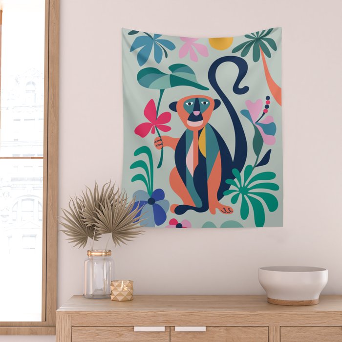 Mid Century Modern Monkey Wall Tapestry Gallery Image 2