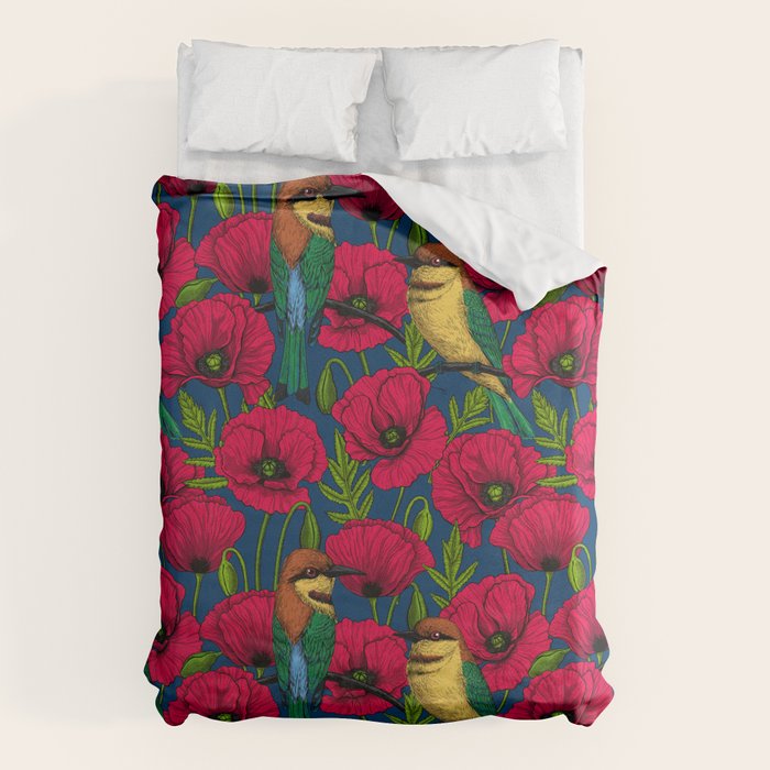 Bee eaters and poppies  Duvet Cover Gallery Image 1