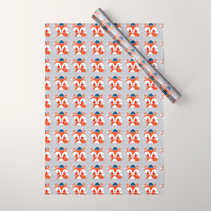Christmas Fox with fairy lights Wrapping Paper Gallery Image 1