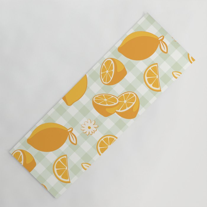 Lemons on Pastel Sage Green Gingham Yoga Mat Gallery Image 1