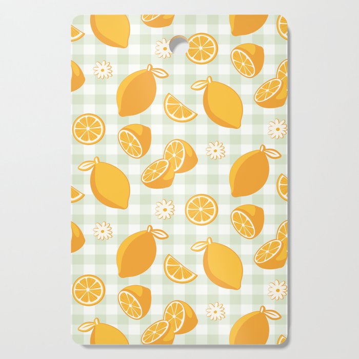 Lemons on Pastel Sage Green Gingham Cutting Board Gallery Image 1
