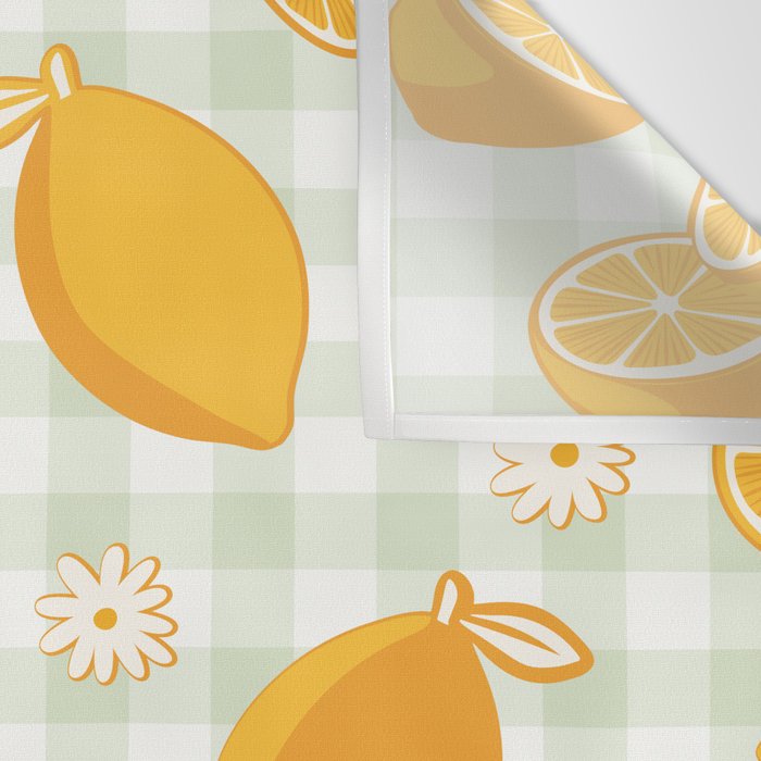 Lemons on Pastel Sage Green Gingham Wall Tapestry Gallery Image 3