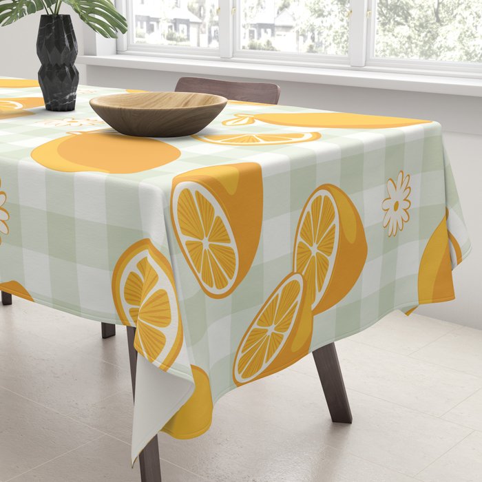 Lemons on Pastel Sage Green Gingham Tablecloth Gallery Image 3
