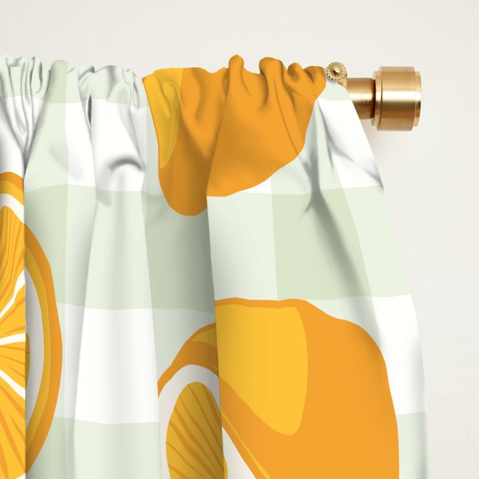 Lemons on Pastel Sage Green Gingham Window Curtain Gallery Image 2
