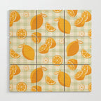 Lemons on Pastel Sage Green Gingham Wood Wall Art Gallery Image 1