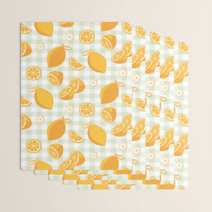 Lemons on Pastel Sage Green Gingham Wrapping Paper Gallery Image 3