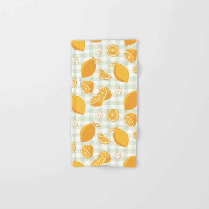Lemons on Pastel Sage Green Gingham Bath Towel Gallery Image 1